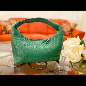 IL Bianco green woven leather satchel